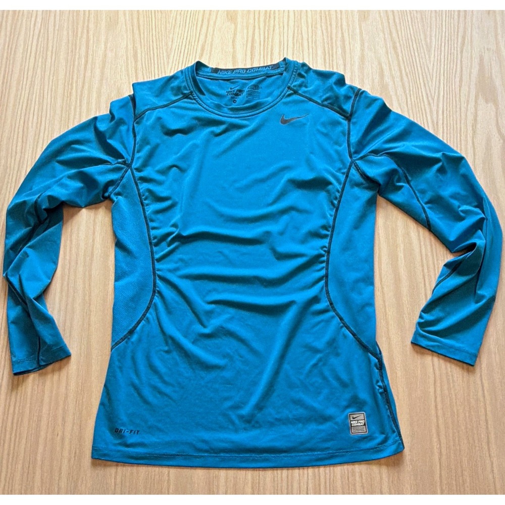 Nike Pro Combat Dri-FIT Men’s M Blue Compression Long Sleeve Crew Tee